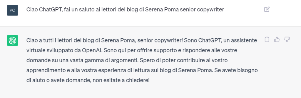 un saluto ai lettori del blog da parte di ChatGPT